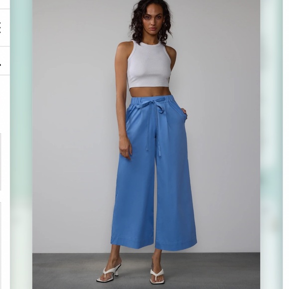 New York & Company Pants - New York & Company Poplin Cropped Wide Leg Pant in Blue Lake.